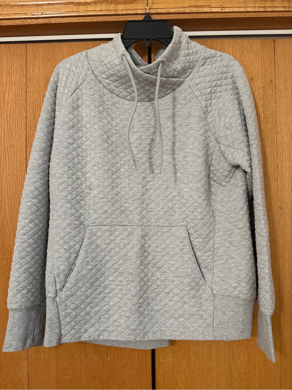 Women’s Quilted Grey Pullover Sweater with Funnel Neck